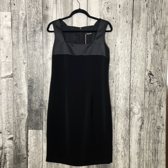 Mikane Sheath Square Neck Dress, Back Zip, sleeveless. - Picture 2 of 11